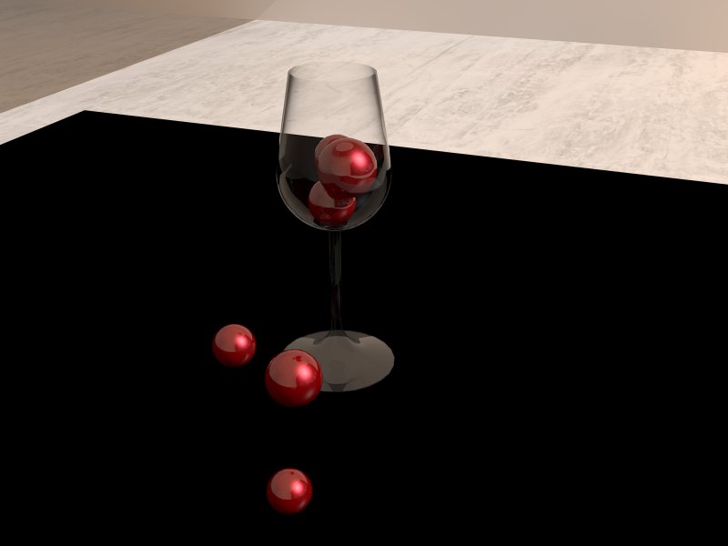 Red marbles, black table