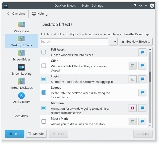 Desktop effects applet