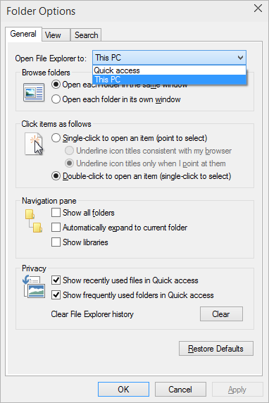 Folder options
