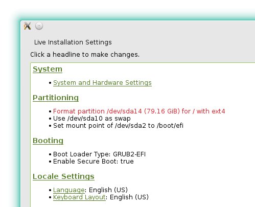 Installation summary