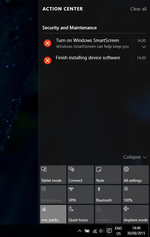 Notifications, action center