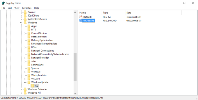 Disable updates through registry