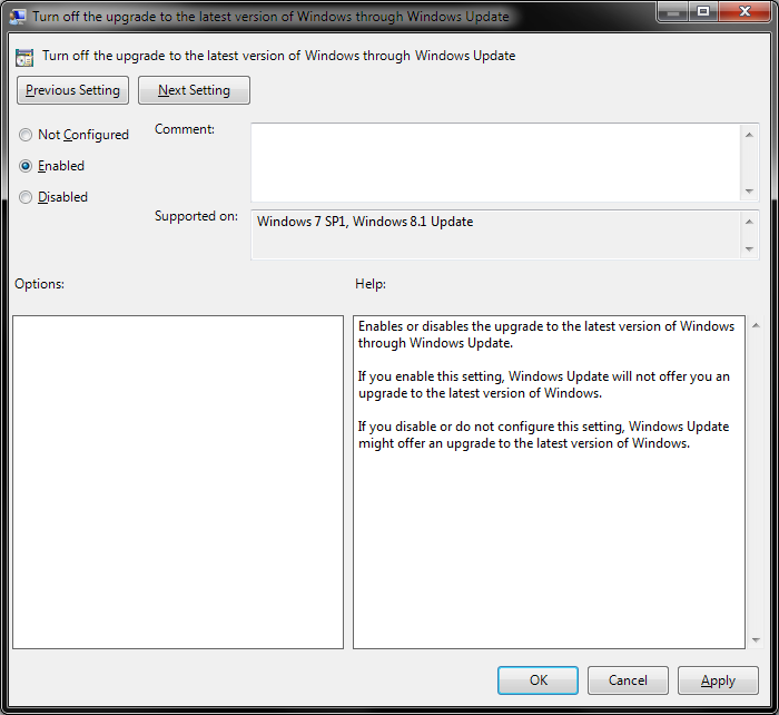 Prevent upgrade policy