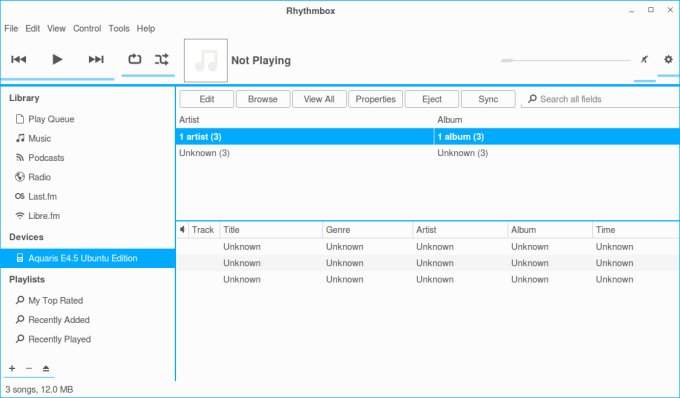 Aquaris in Rhythmbox