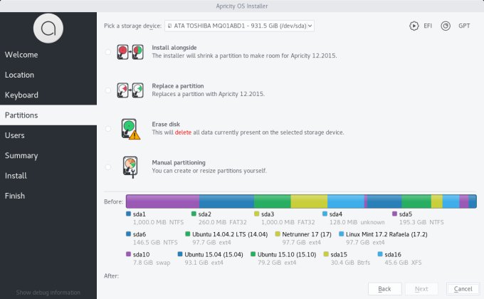 Partition table, before changes
