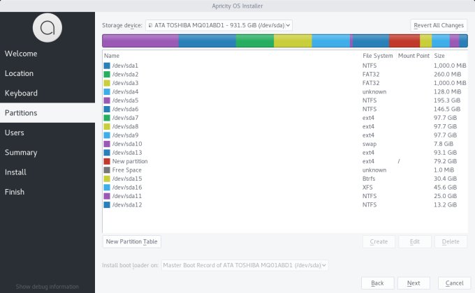 Partition table, after changes