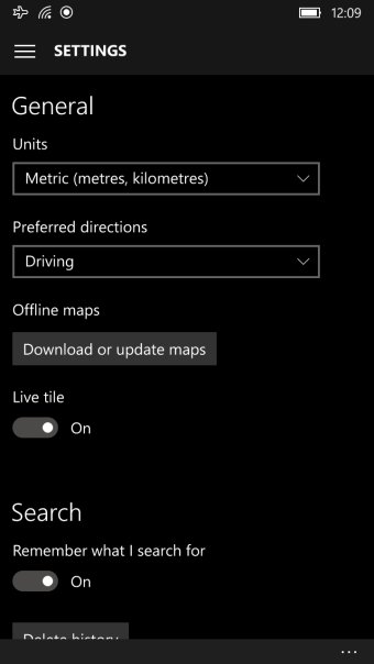 Windows Maps settings