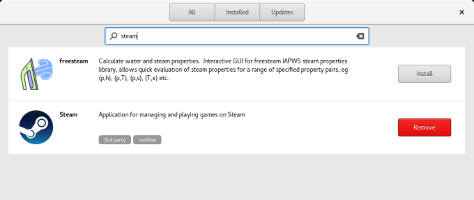 Gnome Software, Steam installed
