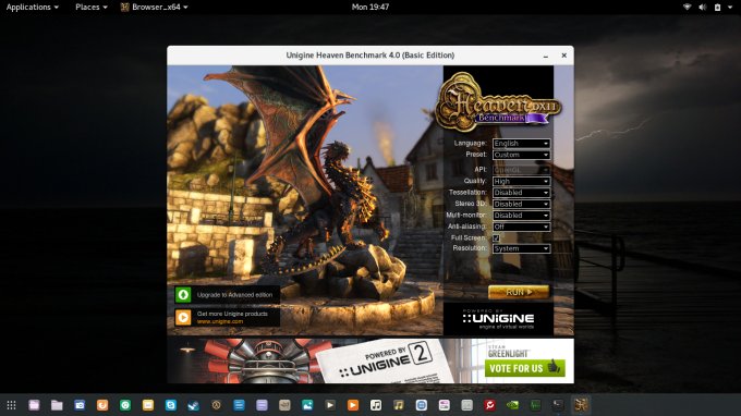 Heaven, Nvidia installed, main menu
