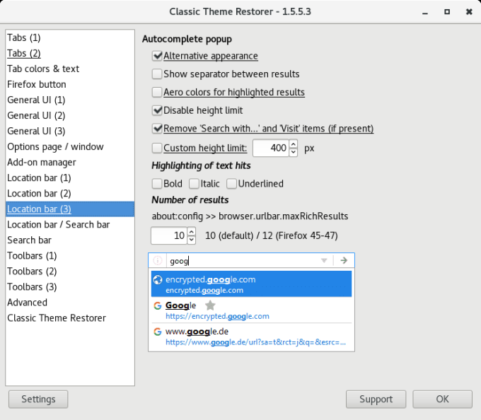 CTR location bar fix, more