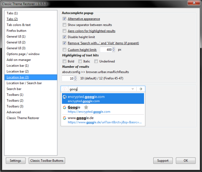 CTR location bar fix