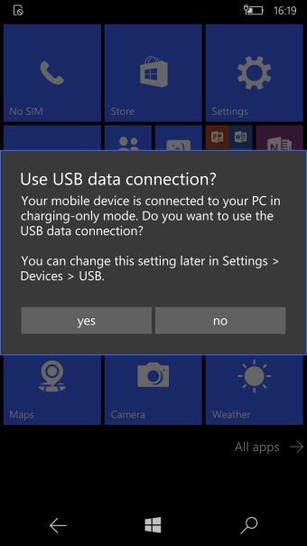 Allow USB connection