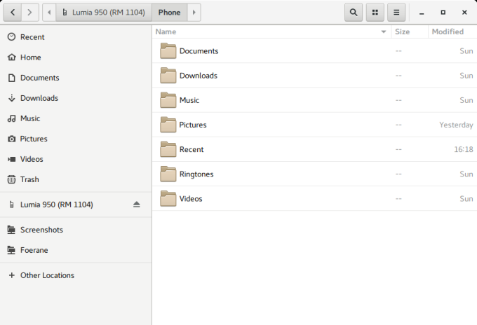 Phone mounted in Fedora 25