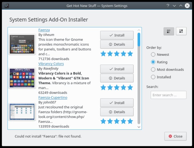 Missing themes, icons