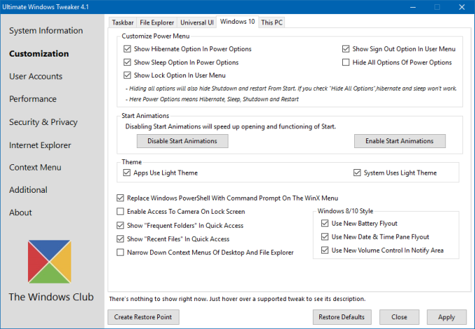 Customization, Windows 10