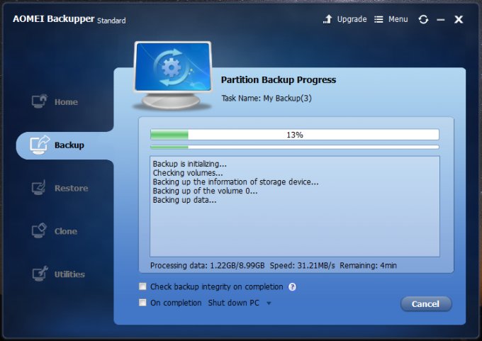 Partition backup, progress