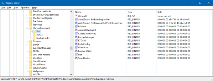 Regedit, startup items