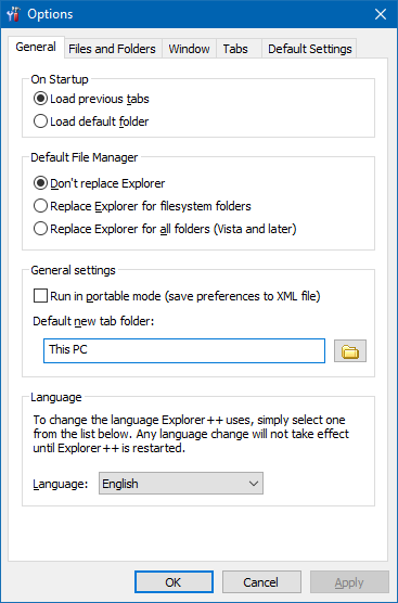 Explorer++ options