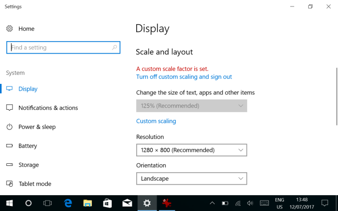 Display scaling changed