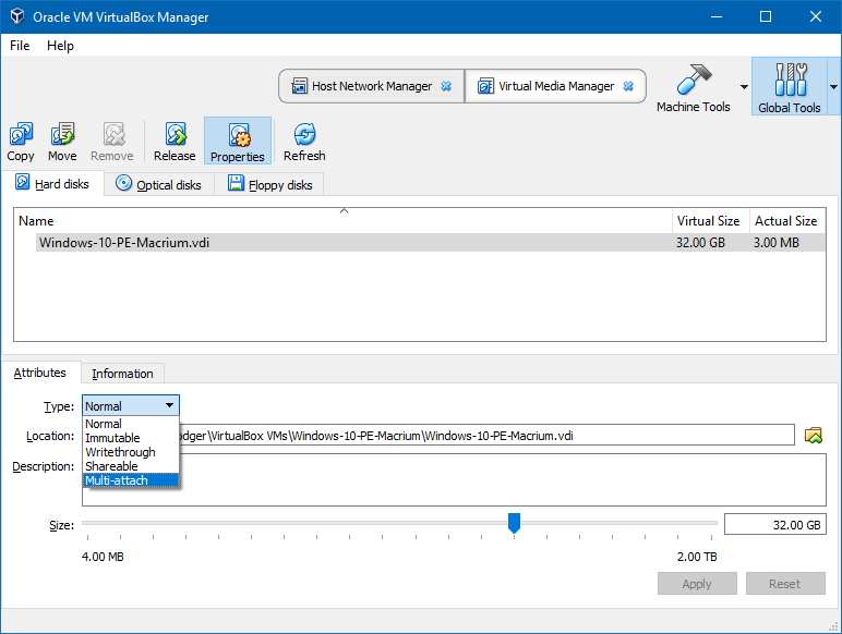 Virtual media, disk properties