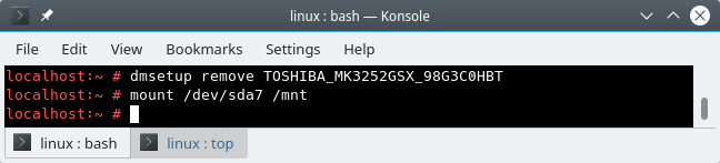 Dmsetup remove, mount works now