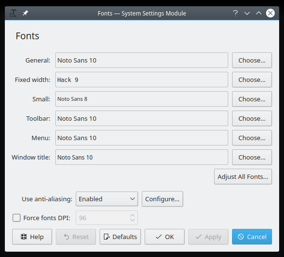 Fonts, settings