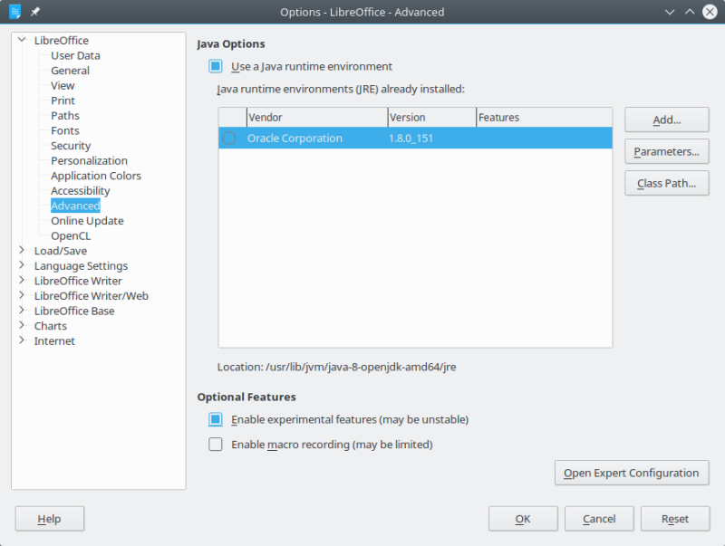 Experimental features