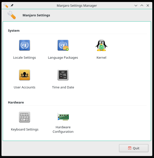 Settings, Manjaro tool