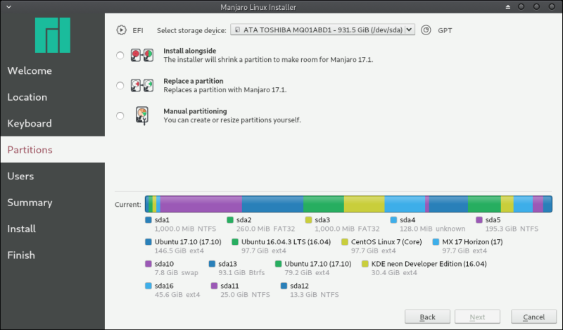 Partitions layout