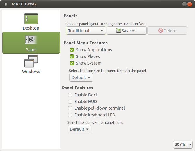 MATE Tweak, dock options