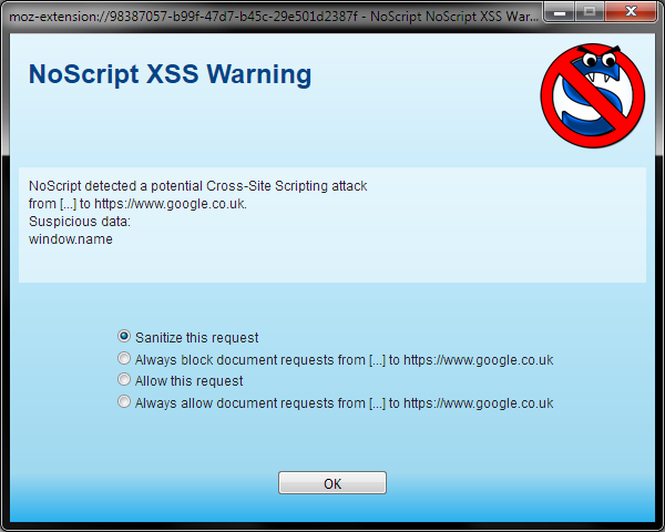 XSS warning