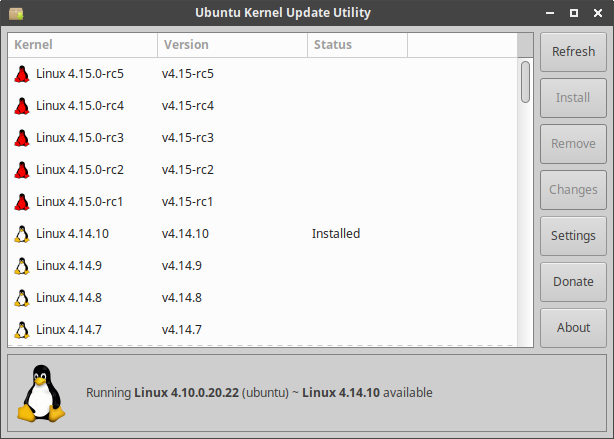 Kernel installed, list