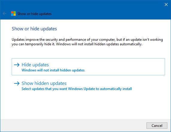 Choose option, show or hide
