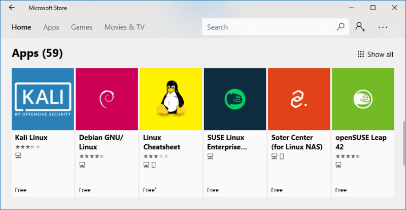 Linux options in the Store