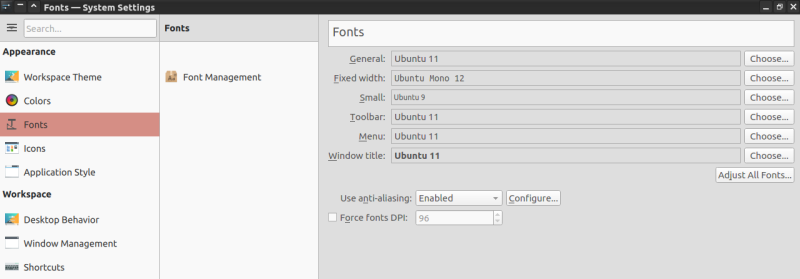 Fonts, settings
