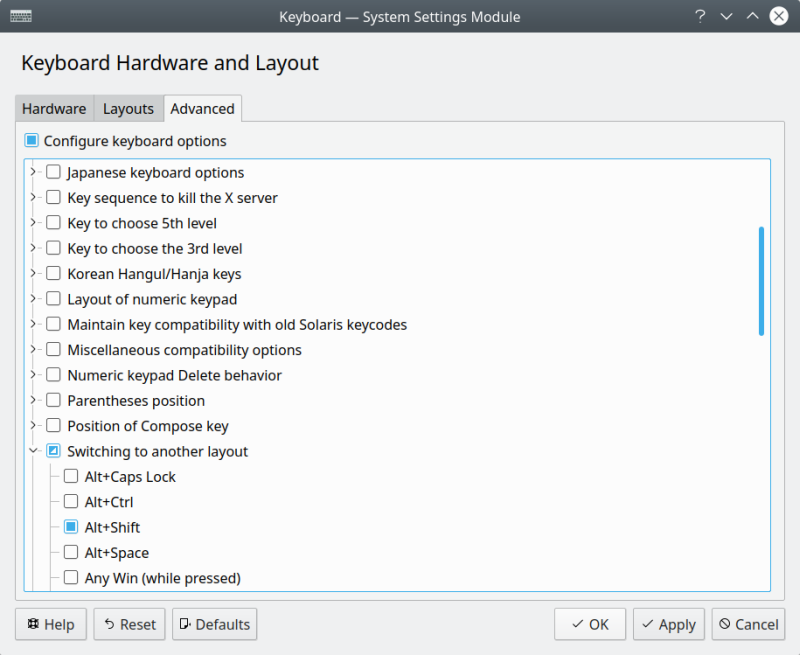 Keyboard switch not defined