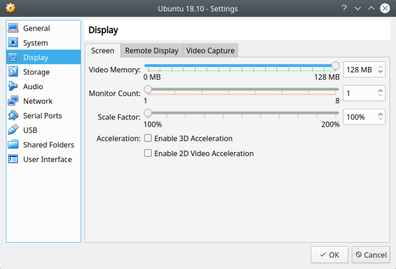 3D acceleration settings