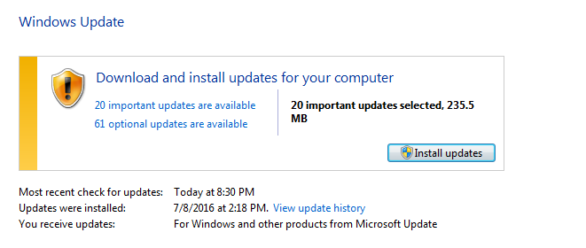Windows 7, updates list