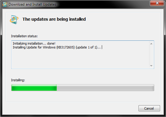 Windows 7 updates, working