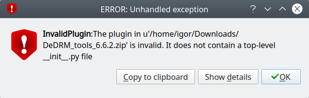 DeDRM, wrong zip