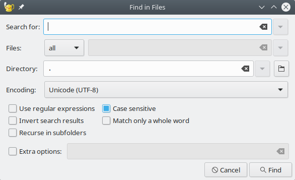 Find in files functionality