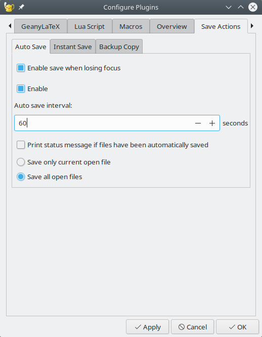 Save Actions settings