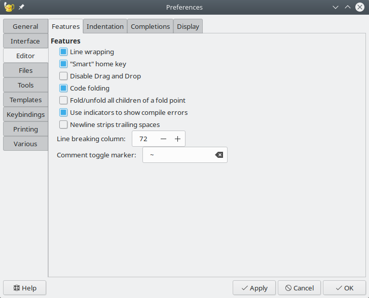 Preferences, Editor