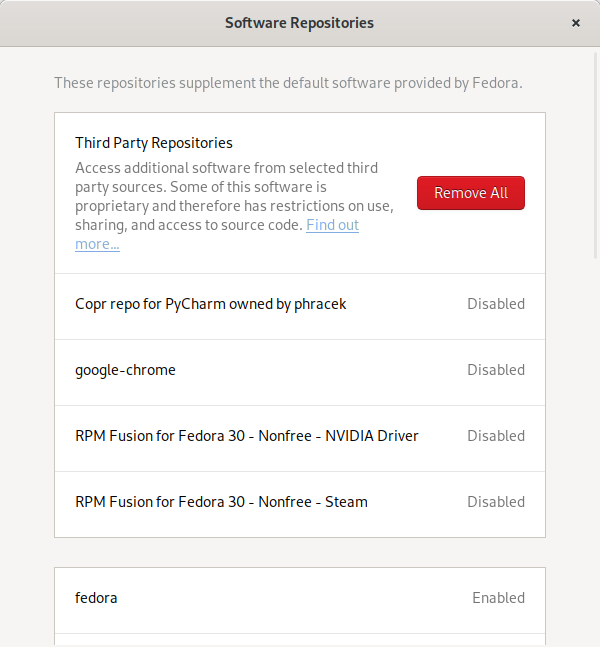 Additional repos added, disabled