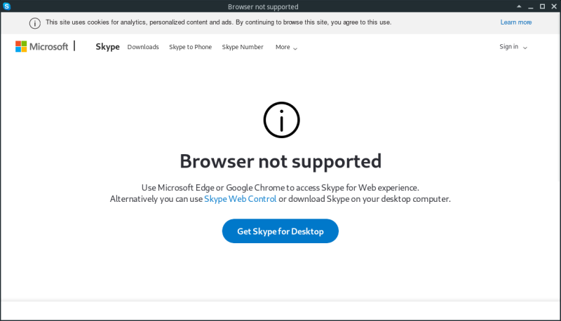 Skype Online, unsupported