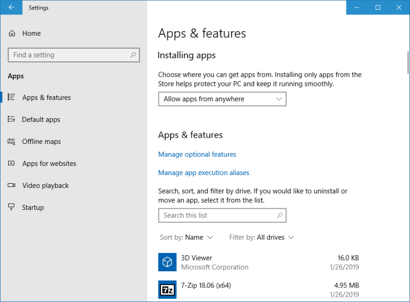 App warning, disable through settings