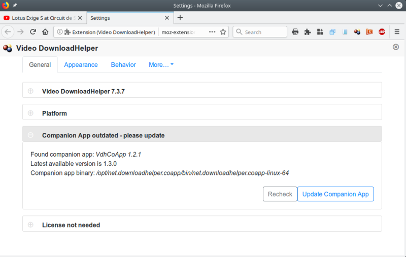 Video DownloadHelper settings