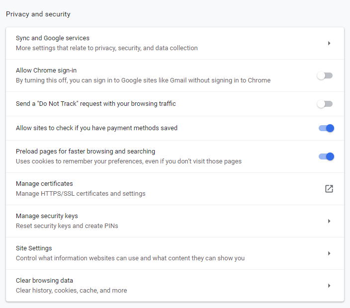 Chrome sign-in option