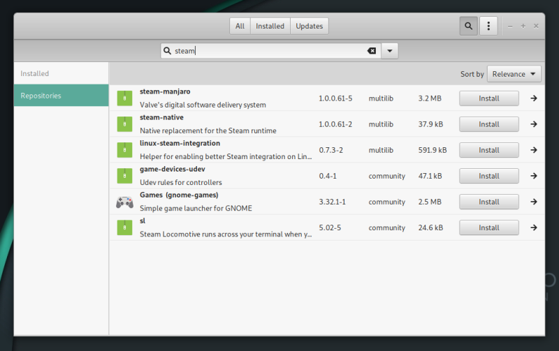 Add remove software, Steam search