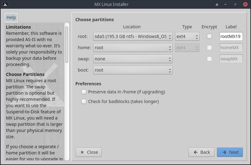 Default partition selection